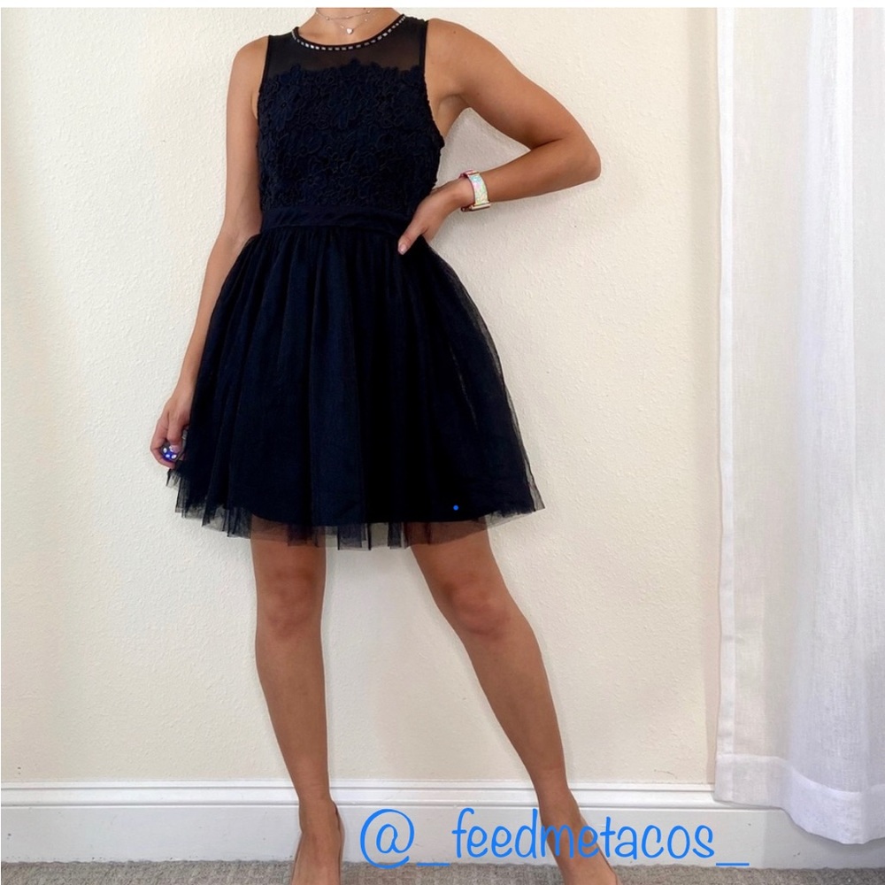 A'gaci NWT Black Tulle Mini Dress Mesh back